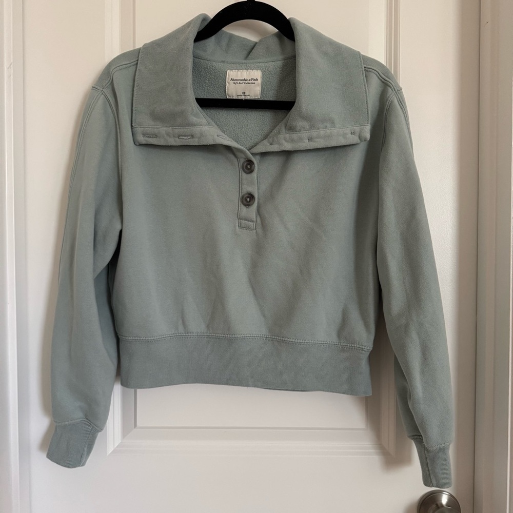 Abercrombie & Fitch Blue Sage Quarter Button Sweatshirt, XS